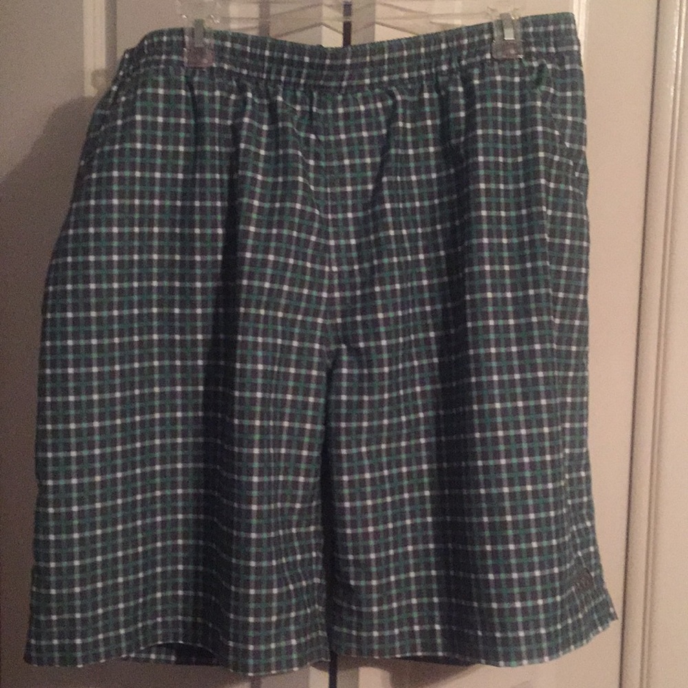 North Face Men Green Plaid Swim Trunks  Short Sz L